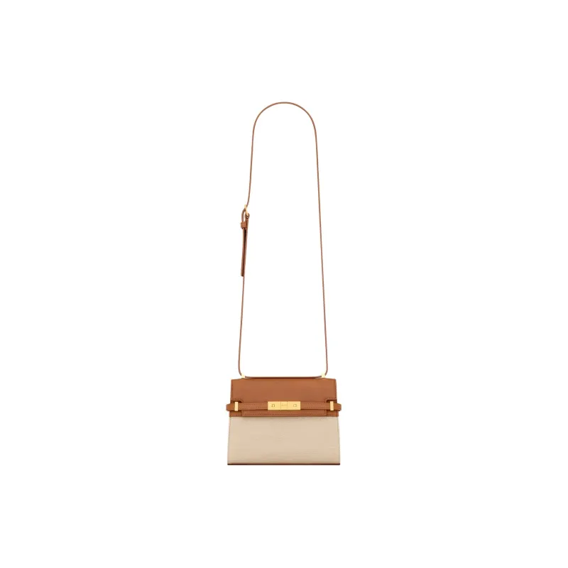 SAINT LAURENT Fabric With Cow Leather Crossbody Bag, Shoulder Bag Mini Women's Desert & Brown-1