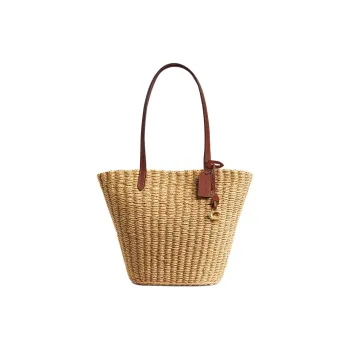 COACH Straw One Shoulder Handbag Small Size Women's Natural