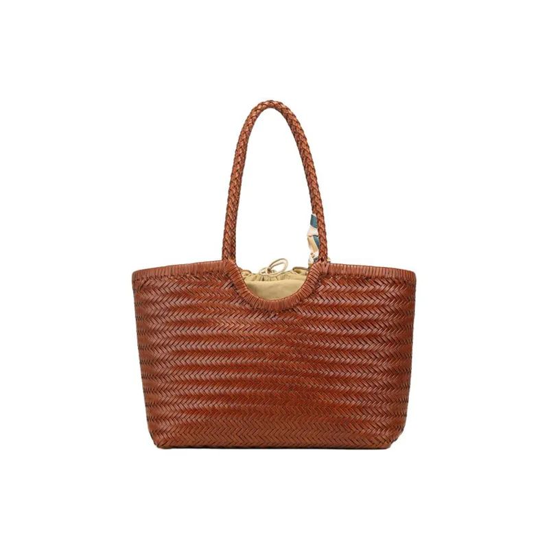 DEERE JACK Cow Leather Tote Bag, Shopping Bag, Handbag Tubas Women's Yellow Brown-2