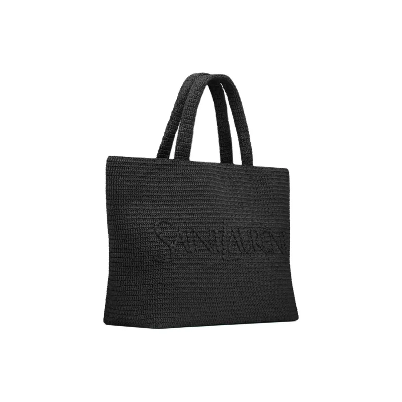 SAINT LAURENT Raffia Tote Bag Shopping Bag Handbag Unisex Black-1
