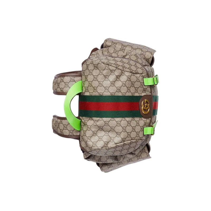 GUCCI Ophidia Canvas With Leather Binding Backpack Medium Size Women's Beige & Ebony & Green-5