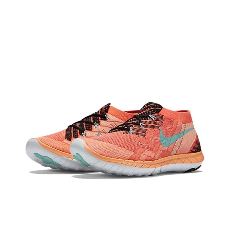 Nike Free 3.0 Flyknit Cushioned Slip Resistant Low Top Casual Running Shoes Women's Orange Blue-2