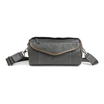 DOSRFINI Vegetable Tanned Top Grain Cow Leather Shoulder Bag Crossbody Bag Men's Black