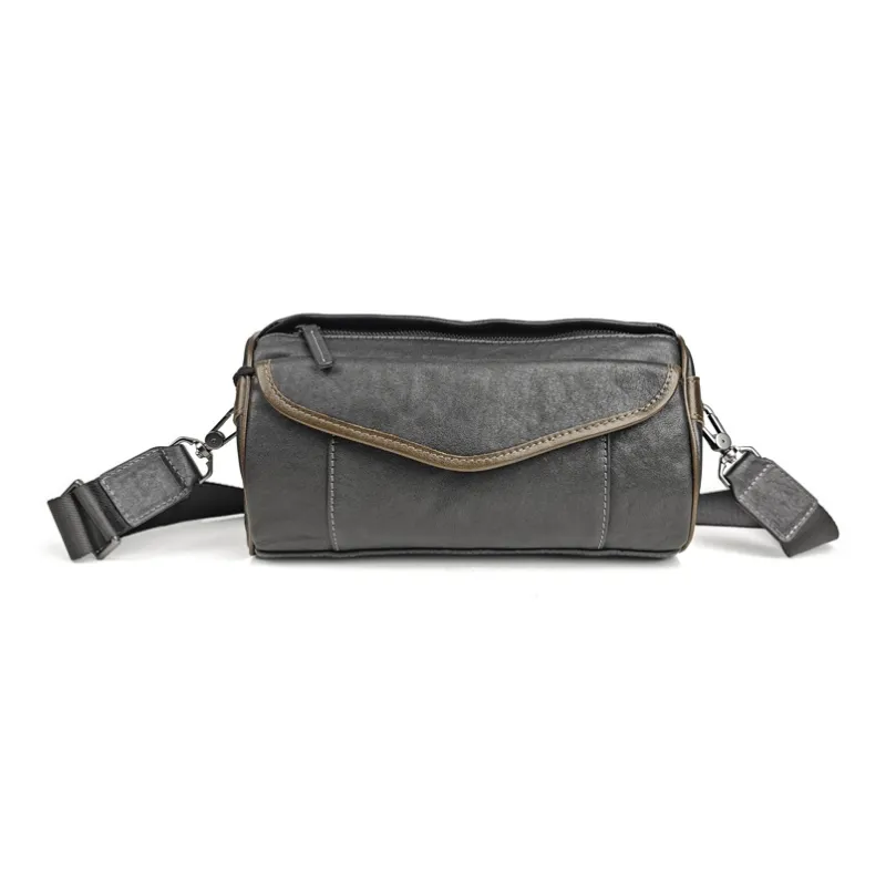 DOSRFINI Vegetable Tanned Top Grain Cow Leather Shoulder Bag Crossbody Bag Men's Black-0