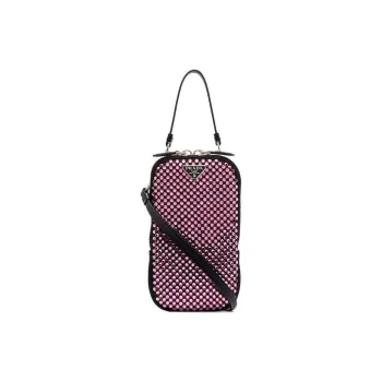 PRADA Crystal Satin Panel Handbag Shoulder Bag Crossbody Bag Mini Unisex Pink