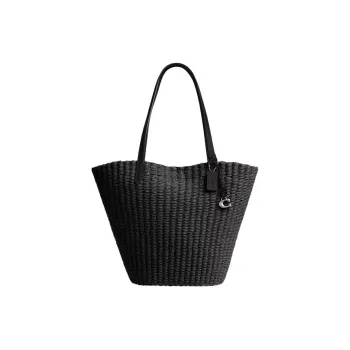 COACH Straw Handbag Shoulder Bag Women's Black
