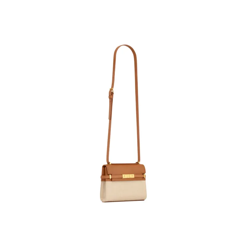 SAINT LAURENT Fabric With Cow Leather Crossbody Bag, Shoulder Bag Mini Women's Desert & Brown-2