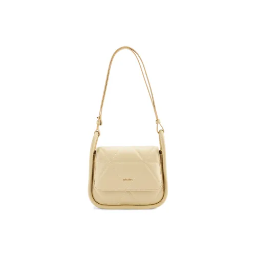 HONGU Cow Leather Small Square Bag Single Room Bag Regular Women's Light Yellow Ecru Pitch Black