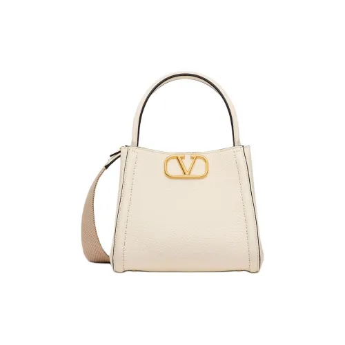 Valentino ALLTIME Grained Calfskin Shoulder Bag Crossbody Bag Handbag Small Size Women's Ivory White With Beige Accents