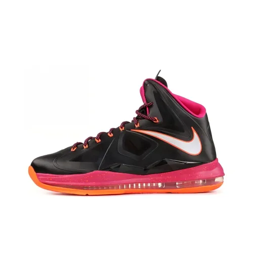 Nike Lebron 10 Basketball Shoes Men Mid-Top Black/Metallic Silver/Orange/Flame Red