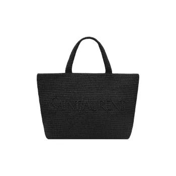 SAINT LAURENT Raffia Tote Bag Shopping Bag Handbag Unisex Black