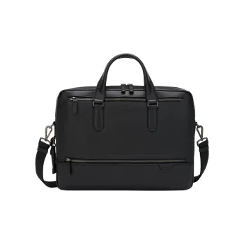 TUMI Leather Portable One Shoulder Crossbody Briefcases Men's Black