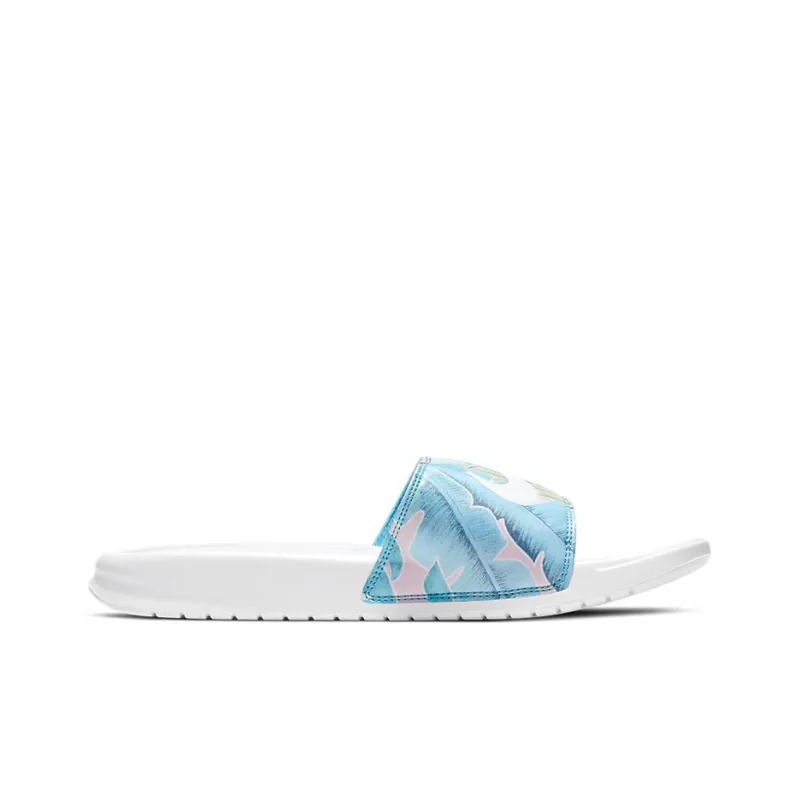 Nike Benassi Jdi Floral Flowers White Blue Slippers 'White Blue' Women's-1