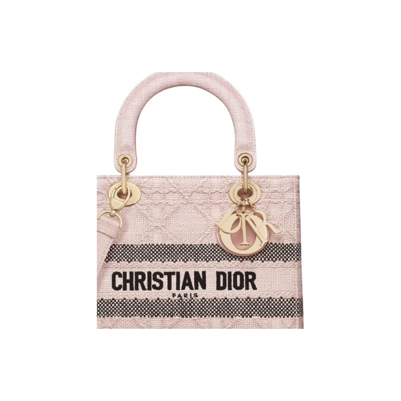 DIOR Lady D Lite Raffia Handbag Medium Size Women's Pink-5