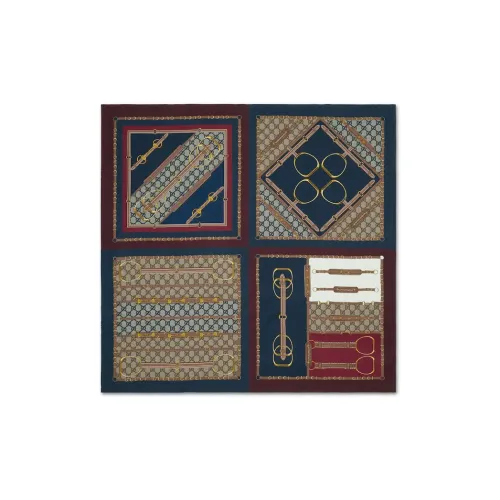 GUCCI Silk Scarves Women's Red Brown