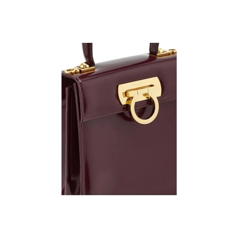 FERRAGAMO Calfskin Shoulder Bag Crossbody Bag Handbag Small Size Women's Dark Red-5