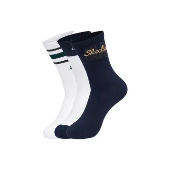 Skechers Mid Calf Socks Unisex 3 Pack Bright White/Bright White/Navy Blue