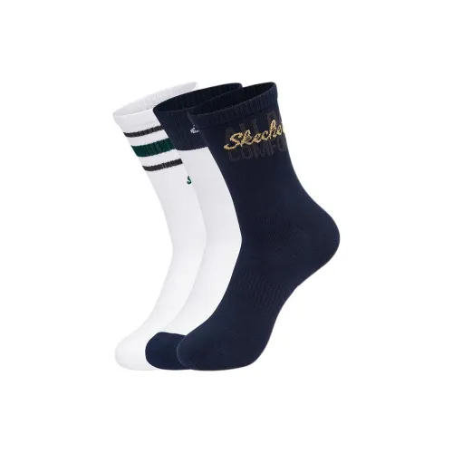 Skechers Mid Calf Socks Unisex 3 Pack Bright White/Bright White/Navy Blue