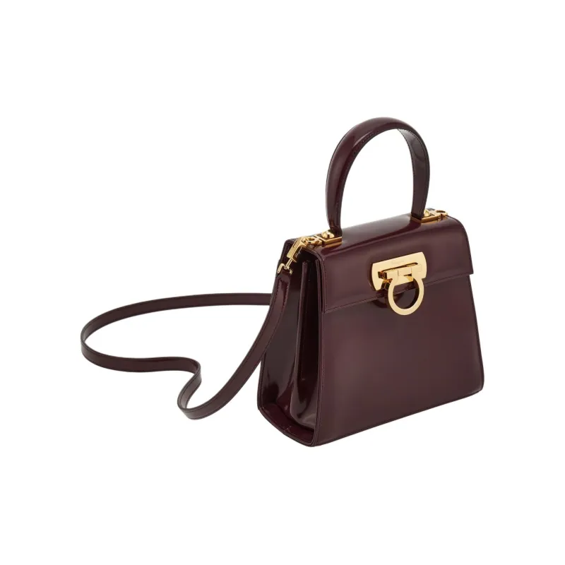 FERRAGAMO Calfskin Shoulder Bag Crossbody Bag Handbag Small Size Women's Dark Red-3