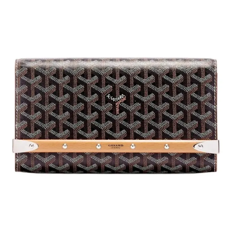 GOYARD MONTE-CARLO Canvas With Calfskin One Shoulder Crossbody Clutches Small Size Unisex Black & Brown-0