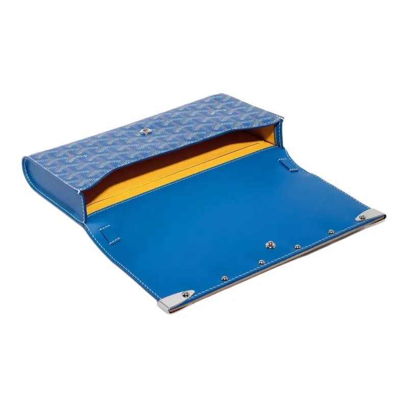 GOYARD MONTE-CARLO Canvas With Calfskin One Shoulder Crossbody Clutches Small Size Unisex Blue-4