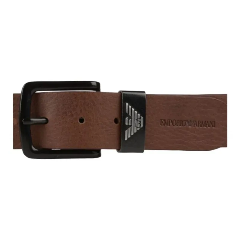 EMPORIO ARMANI Badge Label Pin Buckle Leather Belts Men's Brown-3