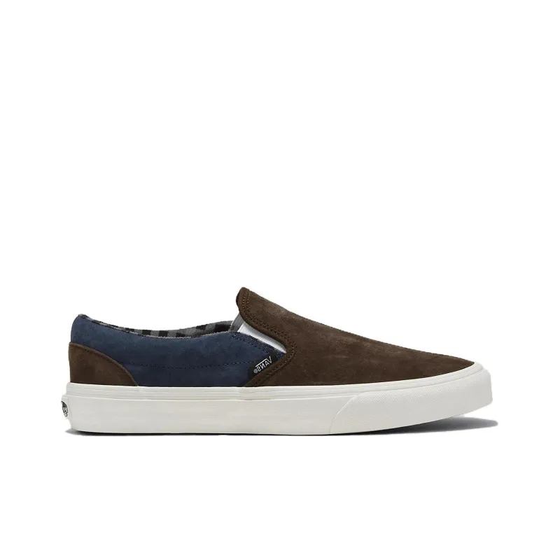 Vans Classic Slip On Pig Suede Shoes 'Plaid Brown Navy'-1