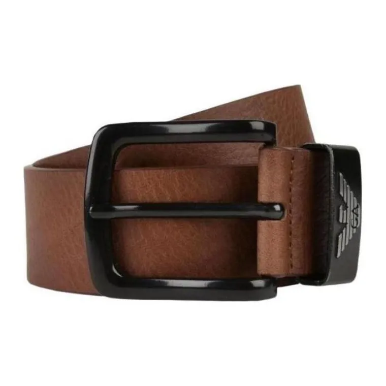 EMPORIO ARMANI Badge Label Pin Buckle Leather Belts Men's Brown-2