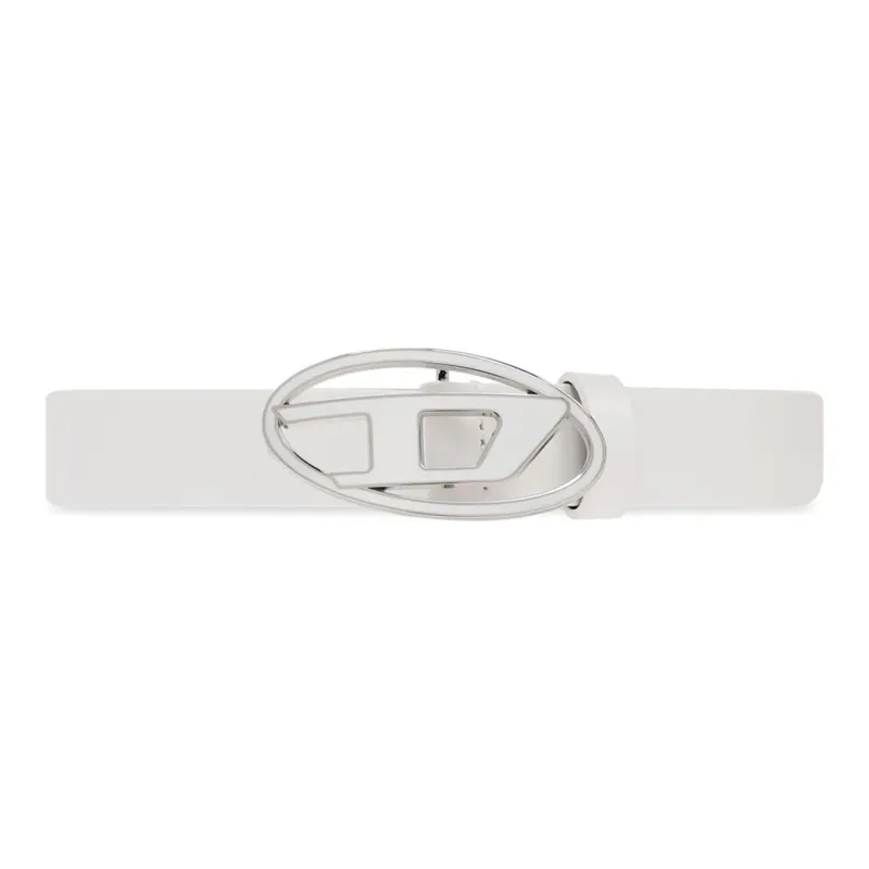 DIESEL Letter Logo Leather Belts Women's White-0