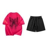 Set (Rose Red Short-Sleeved+Black Shorts)