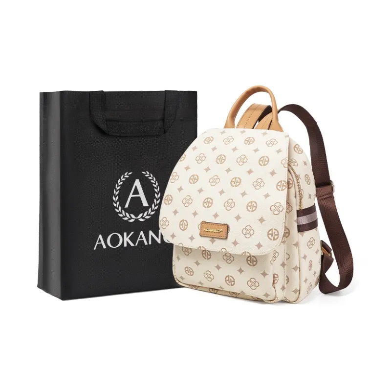 AOKANG PVC Portable Backpack Monogram Bag Commuter Bag Regular Women's Coffee/White-15