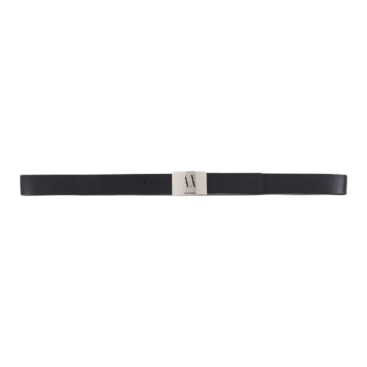 ARMANI EXCHANGE Logo Carving Smooth Buckle Leather Belts Men's Black-1