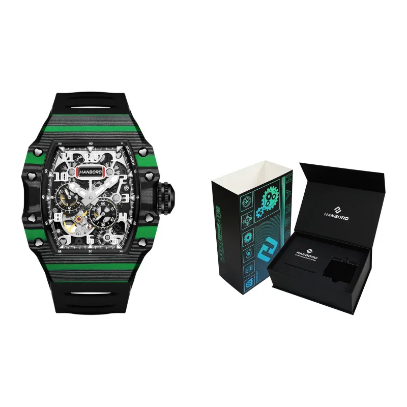 HANBORO Mechanical Movement Rubber Strap Watch Men's Watches Black Dial-8