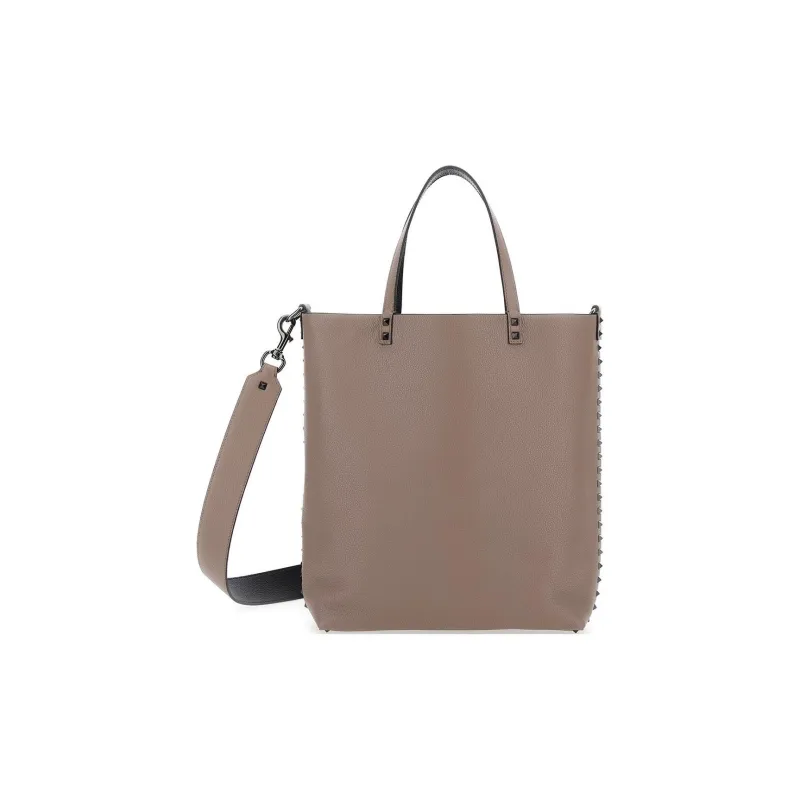 Valentino Calfskin Tote Bag Shopping Bag Shoulder Bag Handbag Men's Light Brown-0