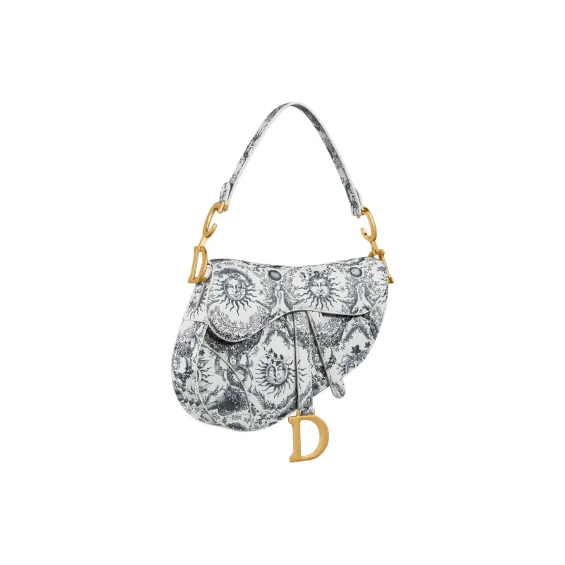 DIOR Cow Leather Saddle Bag Shoulder Bag Crossbody Bag Handbag Women's White & Navy-1