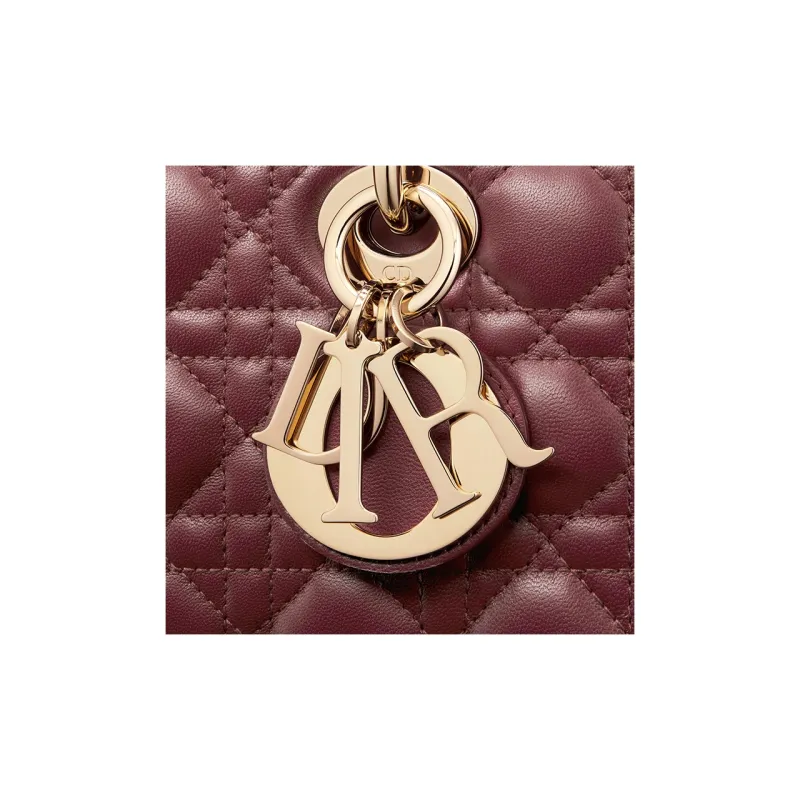 DIOR Lady D-JOY Lambskin Shoulder Bag Crossbody Bag Handbag Medium Size Women's Burgundy-6