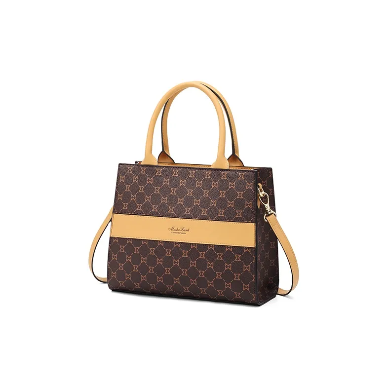 MashaLanti PVC And Synthetic Leather Handbag Crossbody Bag Shoulder Bag Women's Dark Brown & Apricot-2