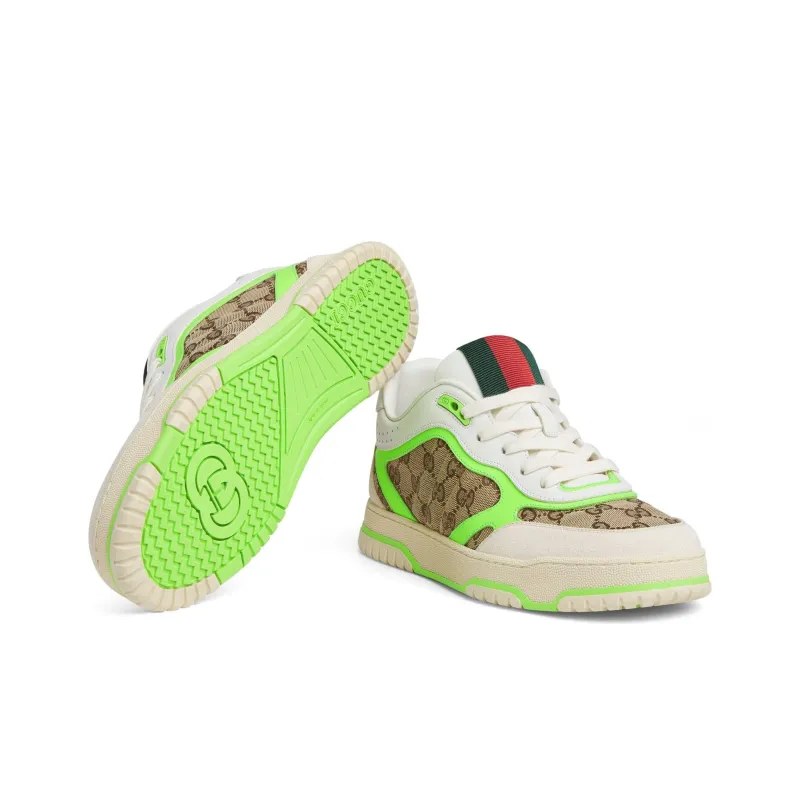 GUCCI Re Web Sneaker 'GG Canvas Beige Fluorescent Green'-5