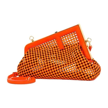 FENDI First Suede One Shoulder Crossbody Clutch Small Size Women's Red