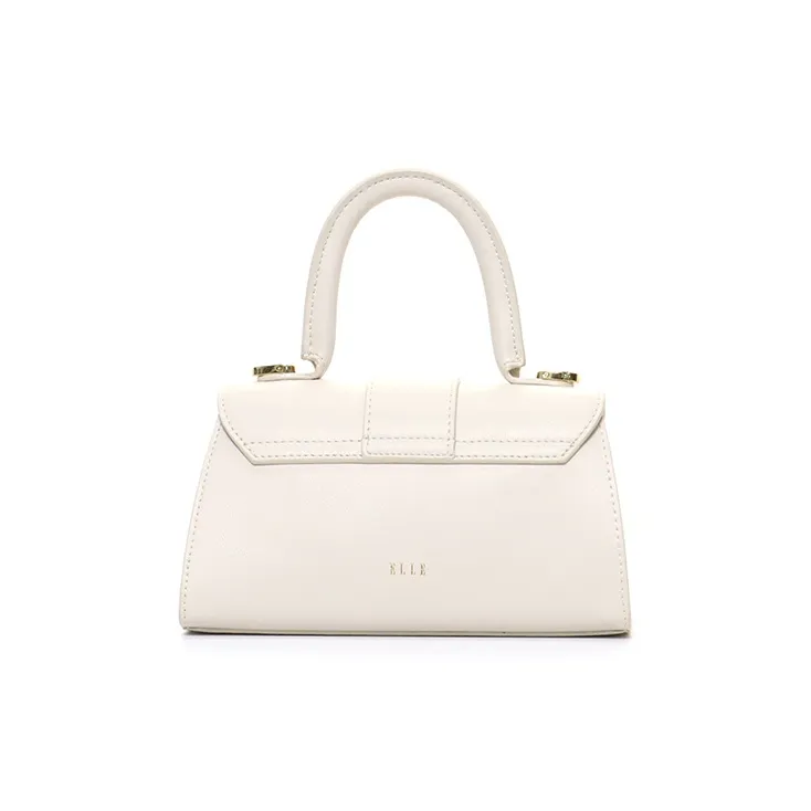 ELLE Leather Handbag, Crossbody Bag Small Size Women's Brown/White/Pink-2