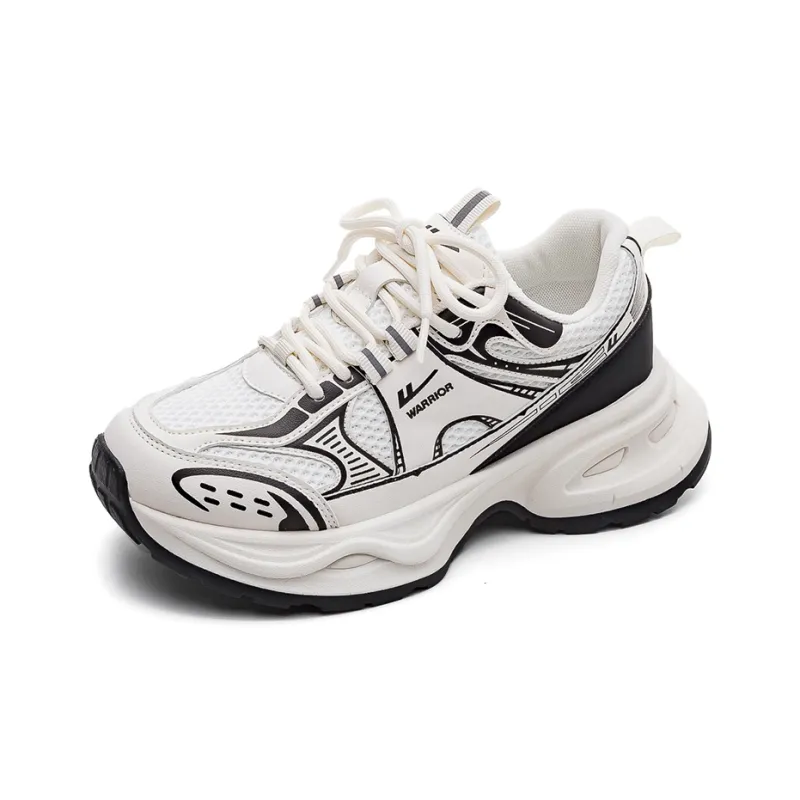 Warrior Warrior Height Increasing Wear Resistant Low Top Chunky Sneakers Women's Beige Black-2