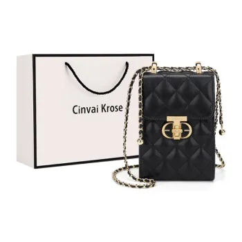 CinvaiKrose Cow Leather With Synthetic Leather Shoulder Bag Crossbody Bag With Cell Phone Pouch Mini Women's Black/Ecru