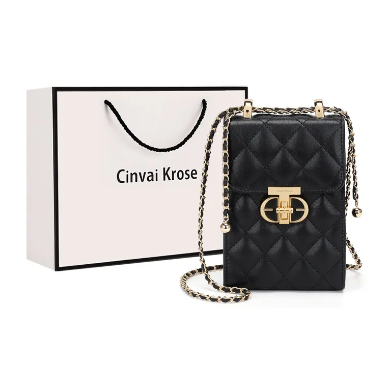 CinvaiKrose Cow Leather With Synthetic Leather Shoulder Bag Crossbody Bag With Cell Phone Pouch Mini Women's Black/Ecru-0