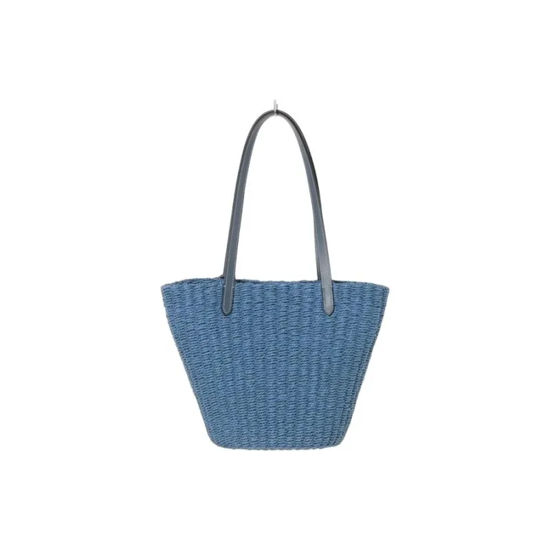 COACH Straw Natural Plant-Based Patchwork Cow Leather Tote Bag Shopping Bag Small Size Women's Blue-2
