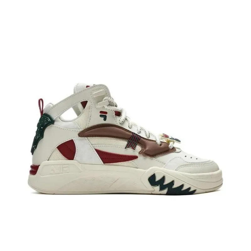 FILA FUSION DESPERADO Fugitive Xmas Cushioning Anti Slip And Wear Resistant Mid Top Basketball Shoes Women's White Red-1
