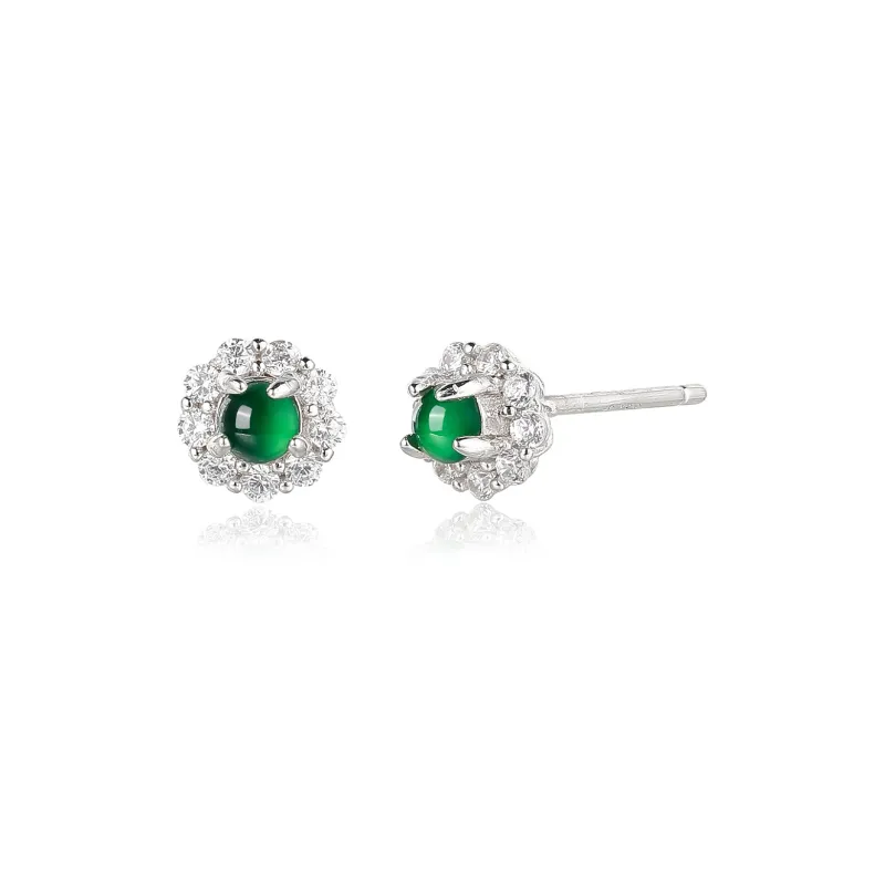 Cuiya Golden Building Ice Type Jadeite Stud Earrings Women's-4