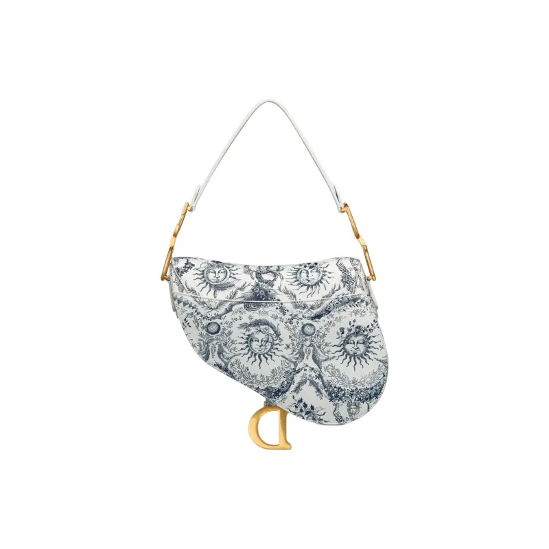 DIOR Cow Leather Saddle Bag Shoulder Bag Crossbody Bag Handbag Women's White & Navy-2