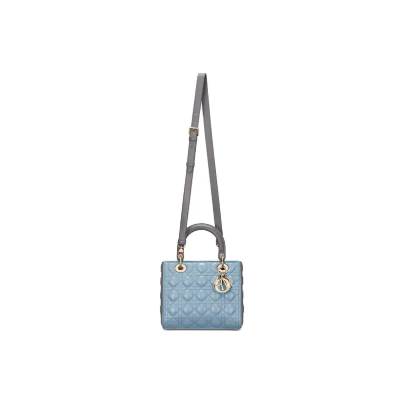 DIOR Lady Dior Sheepskin Shoulder Bag Crossbody Bag Handbag Small Size Women's Sky Blue With Steel Gray Accents-1