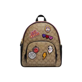 COACH Disney, Collaboration Court Fabric With Cow Leather Backpack Large Size Women's Khaki