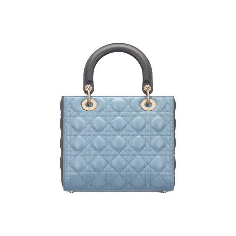 DIOR Lady Dior Sheepskin Shoulder Bag Crossbody Bag Handbag Small Size Women's Sky Blue With Steel Gray Accents-3